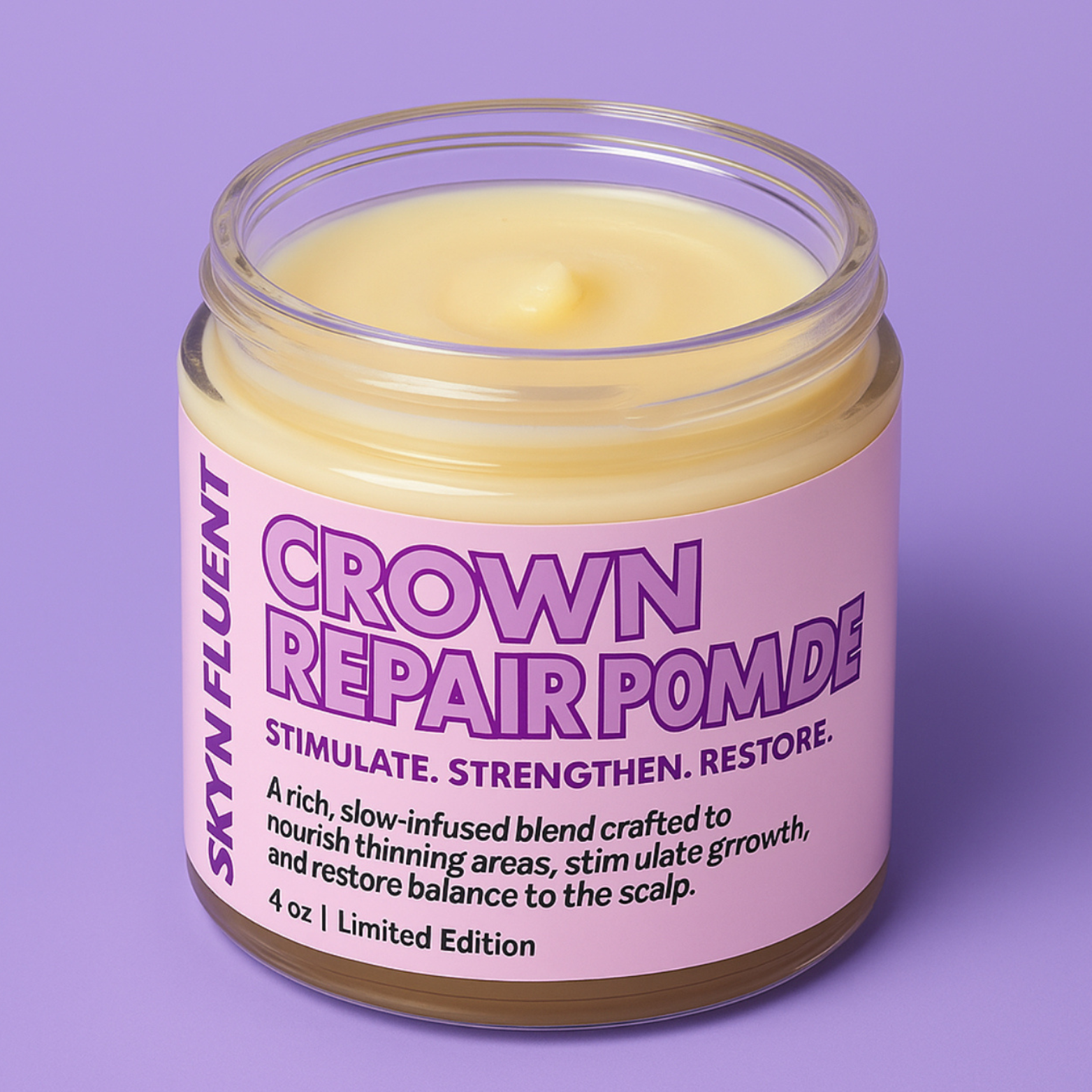 Skynfluent Crown Repair Pomade jar – nourishing scalp pomade to stimulate growth, strengthen roots, and restore balance.
