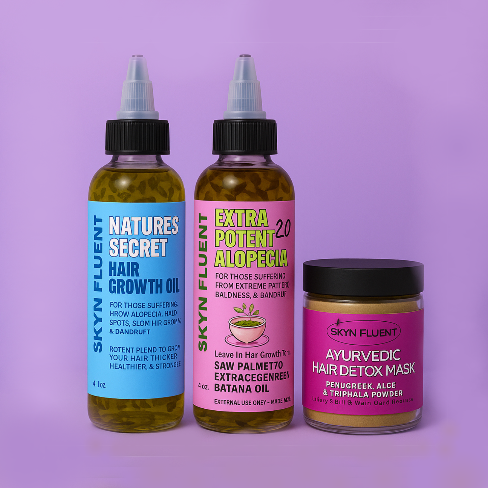 Skynfluent Detox & Growth Bundle – Nature’s Secret Hair Growth Oil, Extra Potent Alopecia Oil, and Ayurvedic Hair Detox Mask for stronger, healthier hair.