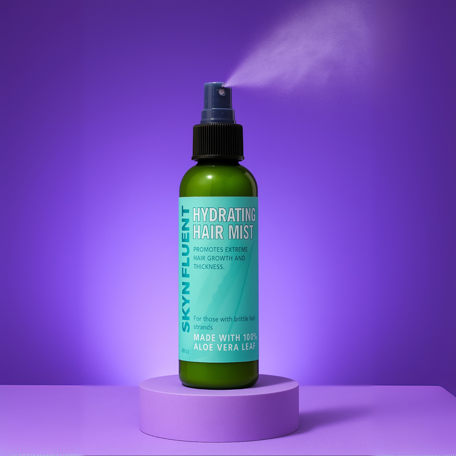 Skynfluent Hydrating Hair Mist spraying fine mist – lightweight daily hydration spray for natural hair growth and shine.